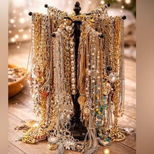 2 LB Wearable Discovery Jewelry Lot Gold Silver Tone Necklaces Bracelets Earring
